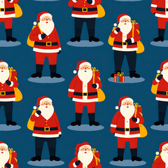 Pattern of cheerful Santa Claus characters in festive attire  