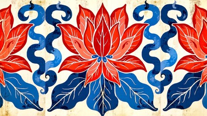 Artistic Close up of Red and Blue Lotus Flowers
