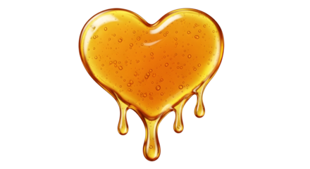 Golden Honey Heart, Dripping Syrup Heart, Viscous Liquid Heart, Glossy Amber Heart, Realistic Honey Shape
