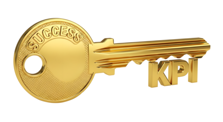 Golden Success Key, KPI Key Illustration, 3D Metallic Key, Achievement Concept, Business Performance Key