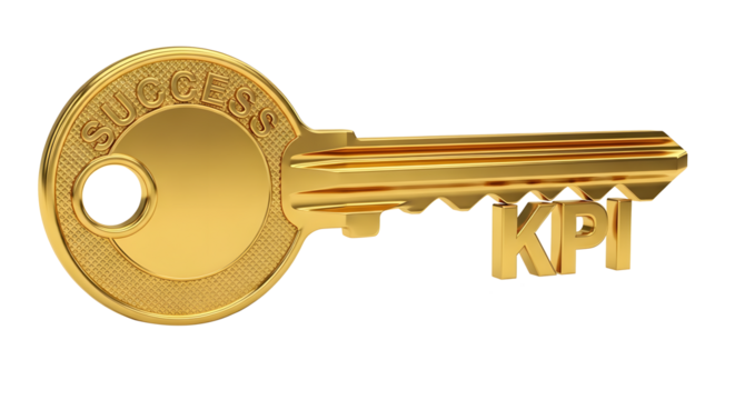 Golden Success Key, KPI Key Illustration, 3D Metallic Key, Achievement Concept, Business Performance Key