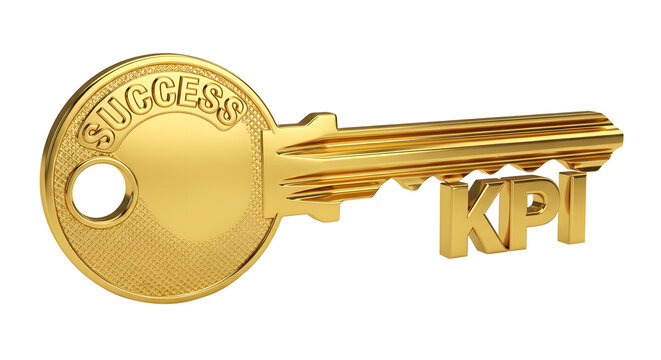 Golden Success Key, KPI Key Illustration, 3D Metallic Key, Achievement Concept, Business Performance Key