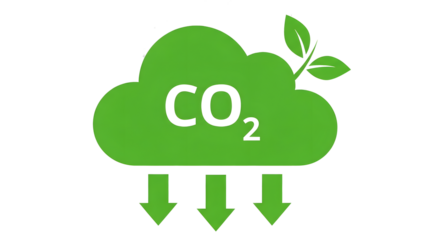 CO₂ Reduction Icon, Carbon Capture Symbol, Eco-Friendly Emissions Graphic, Green Cloud Carbon Icon, Environmental Sustainability Illustration
