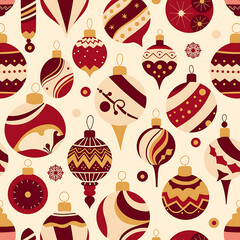 Decorative Christmas ornaments in various styles and colors  