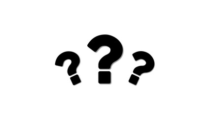 Three black question marks isolated on transparent background, symbolizing uncertainty