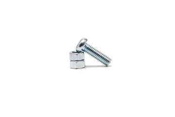 Silver Carriage Bolt and Hex Nut, Isolated