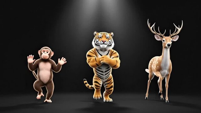 Monkey &ndash; Tiger &ndash; Deer Dance Trio Loop &ndash; Cartoon Rhythm Show