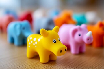 Obraz premium Colorful sensory toys in close-up view on wooden surface