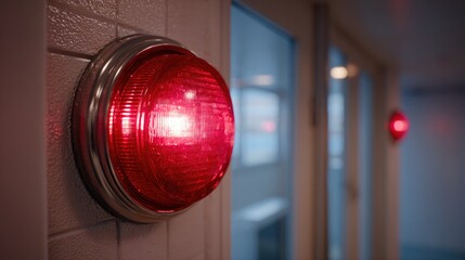 Red Emergency Light in Industrial Corridor