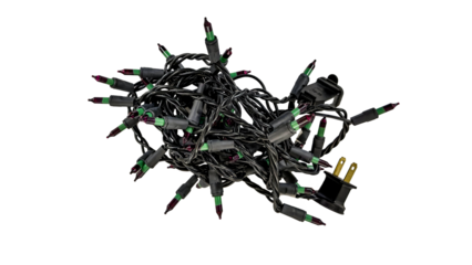 Tangled string of colorful holiday decorative lights