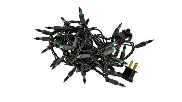 Tangled string of colorful holiday decorative lights