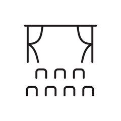 Icon of a stage with curtains and rows of seating