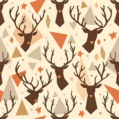 Deer head pattern with abstract shapes in warm colors  