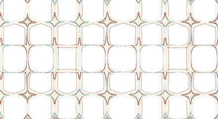 Fototapeta premium Illustration of abstract geometric pattern with a subtle texture, composed of repeating rounded square and diamond shapes in a delicate mosaic style with muted colors