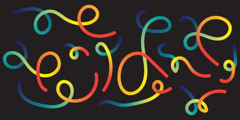 Abstract Color Line Shape Graphics. Vector Gradient Line Pattern Design. 3D Modern Backgrounds with Rainbow Colored Ribbon Waves.