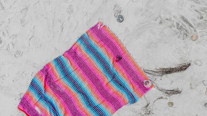 Aerial top down colorful Falsa blanket on beach summer day in southern San Diego California CA © Andrew