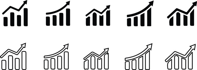 growing graph icon set chart bar arrow vector art sign symbol