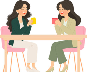 Two Female Office Workers Chatting During Coffee Break