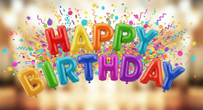 Celebrate a vibrant birthday with colorful balloons and confetti for a fun and festive occasion that brings joy and excitement for a special celebration