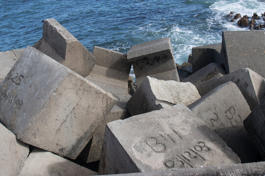 Dolosse on the breakwater of Lamberts Bay fishing harbour, South Africa