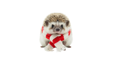 Cute hedgehog wearing a red and white scarf isolated PNG with Transparent Background