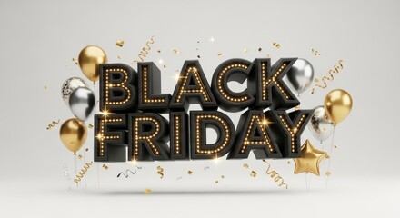 Black Friday Sale Celebration with Festive Decorations and Gift Elements