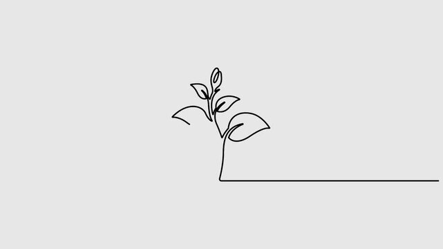 Growing plant in one continuous line drawing animation video. Full length one line 4K animation