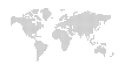 Fototapeta premium Dotted world map from squares. Grey vector illustration. World map vector, isolated on white background. Suitable for web site pattern, anual report, inphographics. Globe similar worldmap icon. Travel