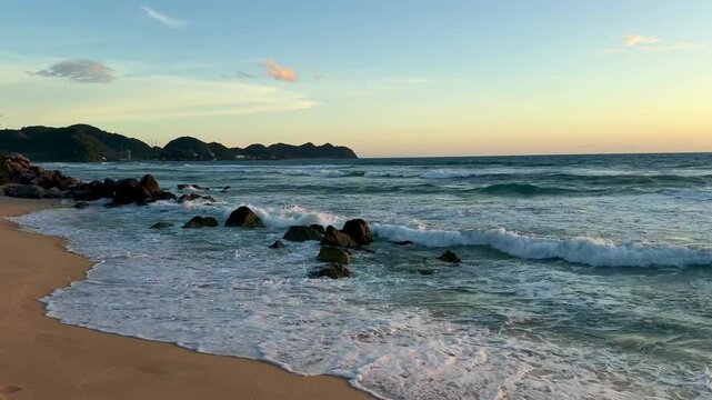 Beautiful sunset at the beach. Lhoknga beach in Aceh Besar, Indonesia