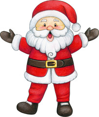 Watercolor hand drawn happy santa with arms wide open