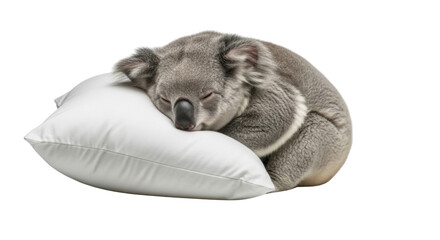 Cute koala bear asleep on a pillow isolated PNG with Transparent Background