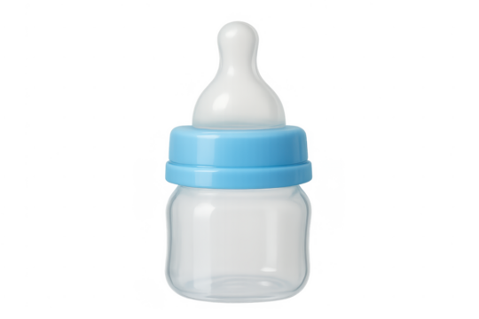 Baby bottle with blue cap and nipple on transparent background - Powered by Adobe