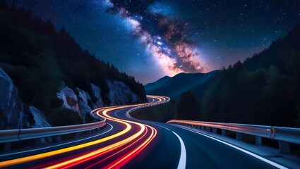 Time Lapse of Traffic on a Dark Serpentine Highway