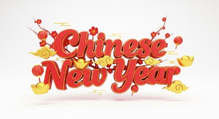 Chinese New Year 3D Text with Festive Elements