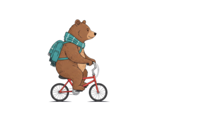 Cartoon bear riding a bicycle isolated PNG with Transparent Background