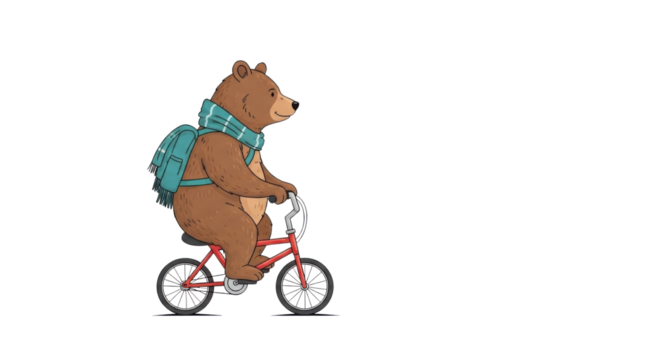 Cartoon bear riding a bicycle isolated PNG with Transparent Background