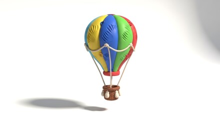 Fototapeta premium Colorful Hot Air Balloon Floating in a Bright White Studio Setting.