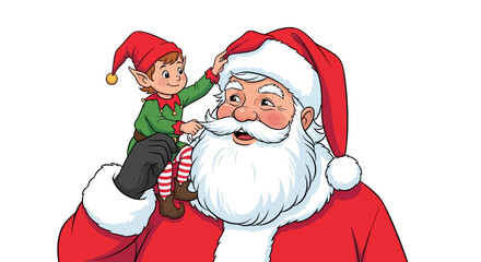 Santa and his cheerful elf getting ready for Christmas delivery with holiday spirit and festive fun, a joyful celebration for kids and families