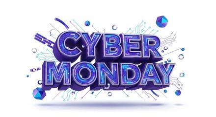 Cyber Monday Sale with 3D Text and Explosive Abstract Elements for Advertising