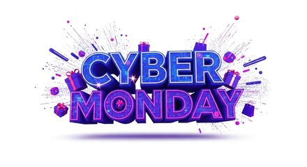 Cyber Monday Sale Event 3D Text with Explosive Elements.