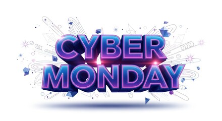 Cyber Monday Extravaganza - Captivating 3D Typography on a White Background.