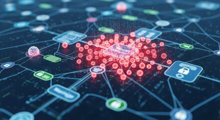 Cybersecurity Network with Warning Signals Displayed as a Digital Network Security Concept