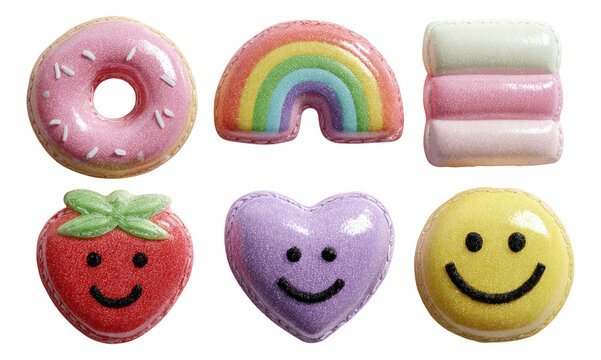 Colorful and Playful Isolated Icons of Sweets and Smiling Faces