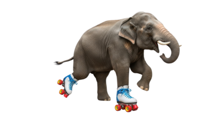 Elephant wearing roller skates isolated PNG with Transparent Background