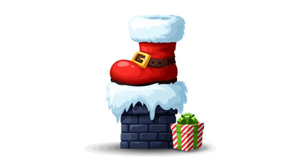 Santa's boot sticking out of the chimney brings holiday cheer and a festive gift, perfect for Christmas cards and holiday promotions!