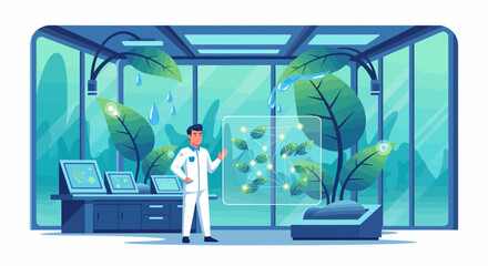 Modern Agricultural Research Facility, Scientist In Greenhouse Analysis
