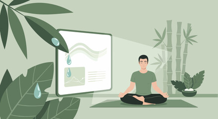Meditative Practice For Wellness Among Verdant Greenery Scene Concept