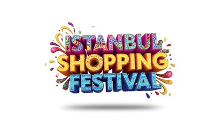 Vibrant and Festive Three-Dimensional Text Graphic with Playful Confetti and Colorful Splashes, Ideal for a Grand Promotional Celebration