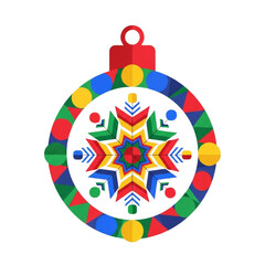 Colorful Christmas ornament with geometric patterns and shapes  