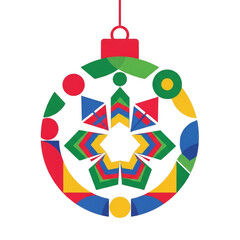Colorful Christmas ornament with geometric patterns hanging  